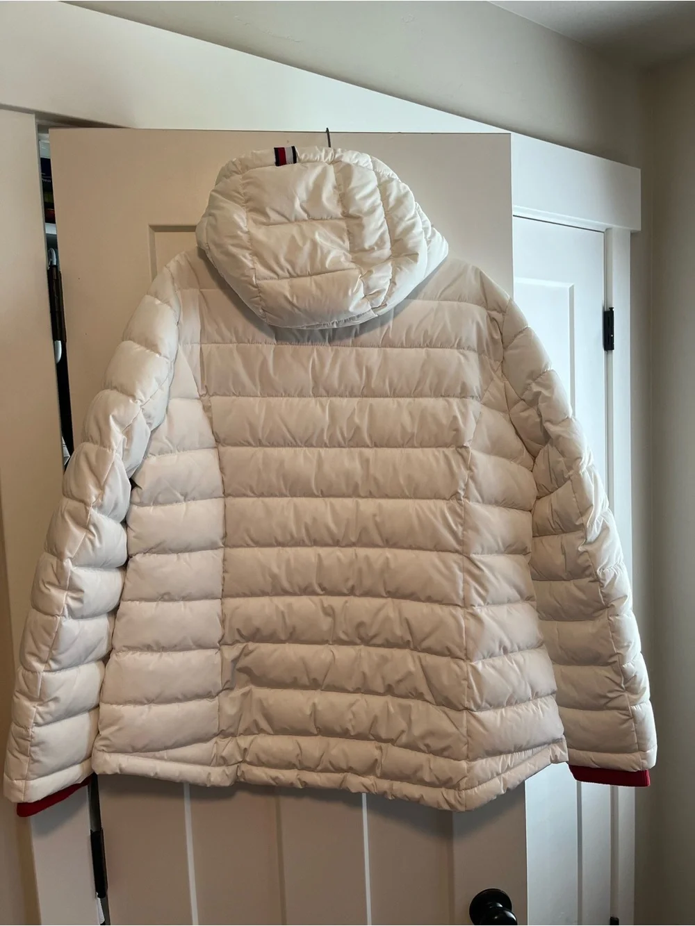 Tommy Hilfiger White Quilted Hooded Puffer with Signature Trim